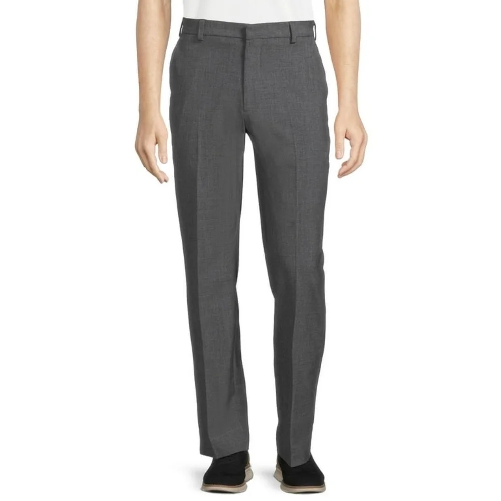 George Men’s Premium Comfort Flat Front Suit Pants, Grey, size 38X30